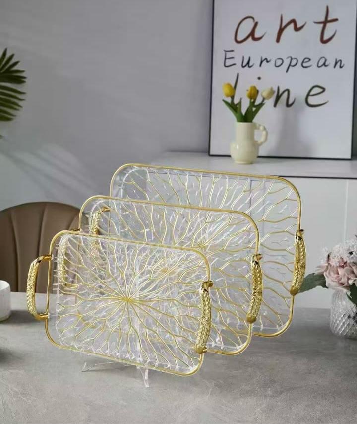 Elegant 3 Piece Serving Tray Set, Dinnerware Serving Tray, Set Of 3 Glass Tray Set Elegant 3 Piece Serving Tray Set, Dinnerware Serving Tray, Set Of 3 Glass Tray Set